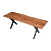 Byron 55 Inch Handcrafted Live Edge Acacia Wood Dining Bench, X Shaped Metal Legs, Brown and Black
