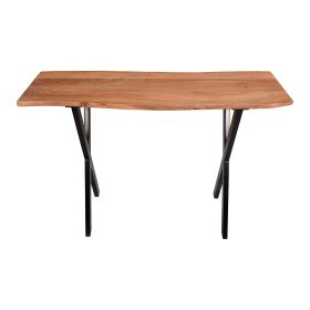 Byron 47 Inch Handcrafted Live Edge Acacia Wood Sofa Console Table, Metal Legs, Brown and Black