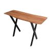 Byron 47 Inch Handcrafted Live Edge Acacia Wood Sofa Console Table, Metal Legs, Brown and Black
