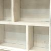 28 Inch Rectangular Wall Mount Mango Wood Shelf, 4 Compartments, Floral Carving, Distressed White