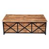Daz 54 Inch Rectangular Mango Wood Coffee Table with Built In Storage Trunk, Metal, Rivet Accents, Brown, Black