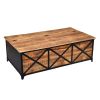 Daz 54 Inch Rectangular Mango Wood Coffee Table with Built In Storage Trunk, Metal, Rivet Accents, Brown, Black