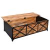 Daz 54 Inch Rectangular Mango Wood Coffee Table with Built In Storage Trunk, Metal, Rivet Accents, Brown, Black