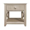 Kim 24 Inch Wood Side End Accent Table, Brazilian Pine Wood, 1 Drawer, Antique White