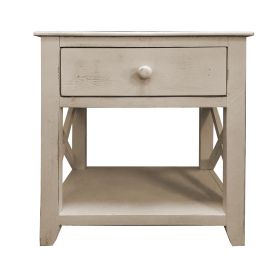 Kim 24 Inch Wood Side End Accent Table, Brazilian Pine Wood, 1 Drawer, Antique White
