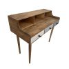 42 Inch Rectangular Mango Wood Home Office Desk, 3 Drawers, 3 Cubbies, Brown