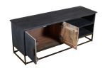 Roy 53 Inch Plank Design 2 Door Mango Wood TV Media Entertainment Cabinet Console, Metal Base, Gray