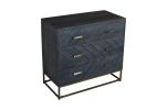 Roy 32 Inch 3 Drawer Mango Wood Dresser Chest, Bronze Metal Frame, Gray