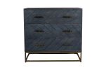 Roy 32 Inch 3 Drawer Mango Wood Dresser Chest, Bronze Metal Frame, Gray