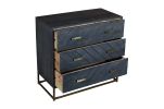 Roy 32 Inch 3 Drawer Mango Wood Dresser Chest, Bronze Metal Frame, Gray