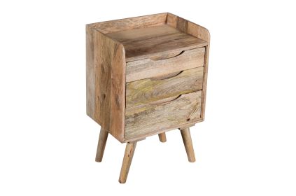 Cyril 24 Inch 3 Drawer Mango Wood Nightstand Table, Grain Details, Raised Edges, Oak Brown