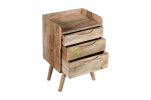 Cyril 24 Inch 3 Drawer Mango Wood Nightstand Table, Grain Details, Raised Edges, Oak Brown