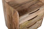 Cyril 24 Inch 3 Drawer Mango Wood Nightstand Table, Grain Details, Raised Edges, Oak Brown