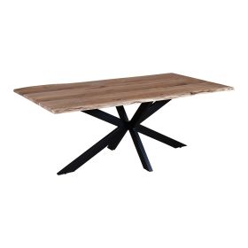 79 Inch Rectangular Live Edge Top Mango Wood Dining Table, Crossed Legs, Brown, Black
