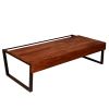 41.7 Inch Rectangular Coffee Table with Plank Style Top, Metal Frame, Brown and Black