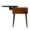 22 Inch Handcrafted 2 Tone Acacia Wood End Side Table, Round Metal Tray Top, 1 Drawer, Brown, Black