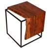 21 Inch Solid Acacia Wood Accent End Side Table, Live Edge, Metal Frame, Brown, Black
