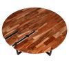 Peter 35 Inch Round Coffee Table, Solid Acacia Wood Tabletop, Steel Frame, Brown, Black
