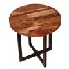 Peter 18 Inch Round End Side Table, Solid Acacia Wood Tabletop, Steel Frame, Brown, Black