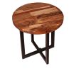 Peter 18 Inch Round End Side Table, Solid Acacia Wood Tabletop, Steel Frame, Brown, Black