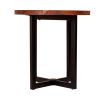 Peter 18 Inch Round End Side Table, Solid Acacia Wood Tabletop, Steel Frame, Brown, Black