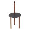 29 Inch Round Metal Top End Table with Inbuilt Wooden Pole, Brown and Black