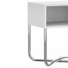 Bedside Nightstand with Open Compartment and Tubular Metal Base, White and Chrome