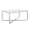 Wren 35 Inch Modern Coffee Table, Rectangular Top, Steel Cross Base, White, Chrome
