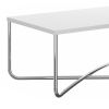 Wren 35 Inch Modern Coffee Table, Rectangular Top, Steel Cross Base, White, Chrome