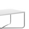 Wren 35 Inch Modern Coffee Table, Rectangular Top, Steel Cross Base, White, Chrome