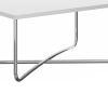 Wren 35 Inch Modern Coffee Table, Rectangular Top, Steel Cross Base, White, Chrome