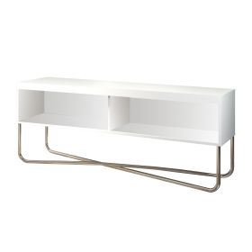 Wren 53 Inch Modern TV Media Entertainment Console, 2 Open Compartments, Steel Cross Base, White, Chrome