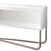 Wren 53 Inch Modern TV Media Entertainment Console, 2 Open Compartments, Steel Cross Base, White, Chrome