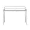 Office Desk with 2 Compartments and Tubular Metal Frame, White and Chrome