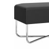 Pouffe with Rectangular Fabric Seat and Inbuilt Wooden Tray, Black and White