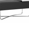 Pouffe with Rectangular Fabric Seat and Inbuilt Wooden Tray, Black and White