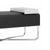 Pouffe with Rectangular Fabric Seat and Inbuilt Wooden Tray, Black and White