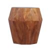 Bon 22 Inch Artisanal End Side Table, Multifaceted Solid Acacia Wood, Octagon Top, Warm Brown