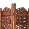 80 Inch Handcrafted 4 Panel Carved Wood Room Divider Screen, Intricate Cutout Details, Brown