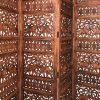 80 Inch Handcrafted 4 Panel Carved Wood Room Divider Screen, Intricate Cutout Details, Brown