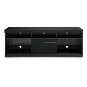 Hud 71 Inch Modern TV Media Entertainment Center Console, 5 Open Compartments, 1 Sliding Door, Black