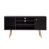 Reece 53 Inch Handcrafted Modern Wood TV Media Entertainment Cabinet Console, 2 Tone, Brown Legs, Black