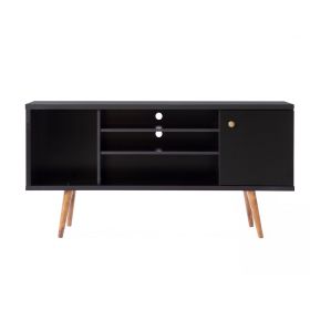 Reece 53 Inch Handcrafted Modern Wood TV Media Entertainment Cabinet Console, 2 Tone, Brown Legs, Black