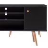 Reece 53 Inch Handcrafted Modern Wood TV Media Entertainment Cabinet Console, 2 Tone, Brown Legs, Black