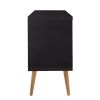 Reece 53 Inch Handcrafted Modern Wood TV Media Entertainment Cabinet Console, 2 Tone, Brown Legs, Black