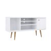 Reece 53 Inch Handcrafted Modern Wood TV Media Entertainment Cabinet Console, 2 Tone, Brown Legs, White