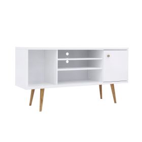 Reece 53 Inch Handcrafted Modern Wood TV Media Entertainment Cabinet Console, 2 Tone, Brown Legs, White