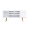 Reece 53 Inch Handcrafted Modern Wood TV Media Entertainment Cabinet Console, 2 Tone, Brown Legs, White