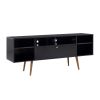 63 Inch TV Entertainment Media console with Drop Down Cabinet, Black, Brown