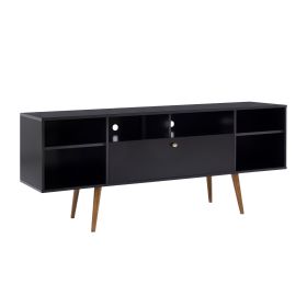 63 Inch TV Entertainment Media console with Drop Down Cabinet, Black, Brown